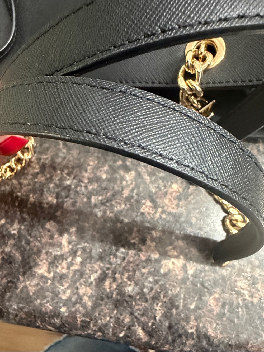 Michael Kors Black Leather Tote with Gold Chain Straps - Picture 8 of 11
